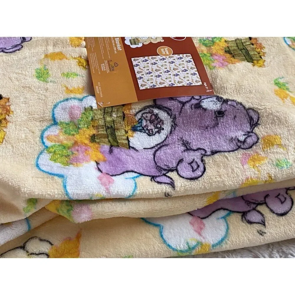 Care Bears Autumn Fall Leaves‎ 60 X 90” TWIN Sz Throw Blanket Yellow NEW